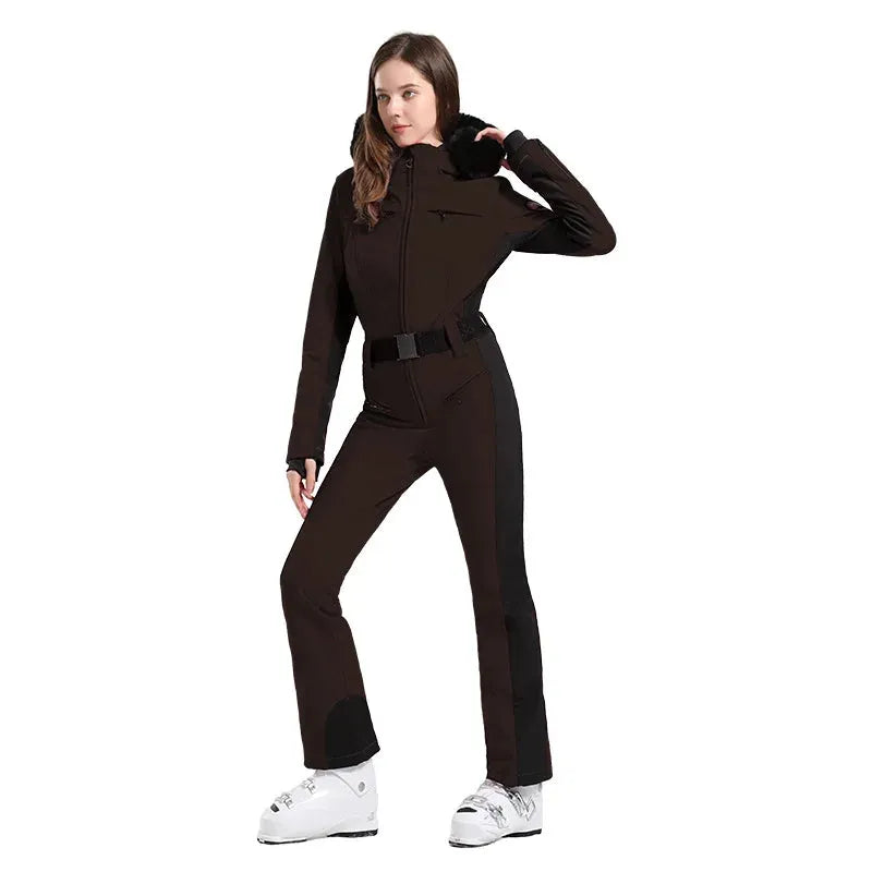 GSOU SNOW One-piece Ski Suit Women Thickening Snowboard Female Overalls Winter Windproof Waterproof Breathable Clothing Skiing - Iron Phoenix GHG