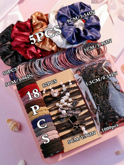 1085PCS Dark Hair Accessories for Woman Set Seamless Ponytail Holders Variety Hair Scrunchies HairBands Scrunchy Hair Ties - Iron Phoenix GHG