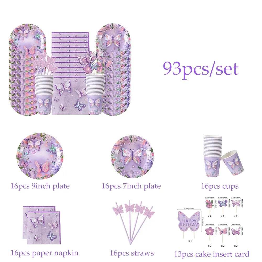 Butterfly Theme Party Tableware Set 80-94pcs (by Enanal) Eco 2025 - Iron Phoenix GHG