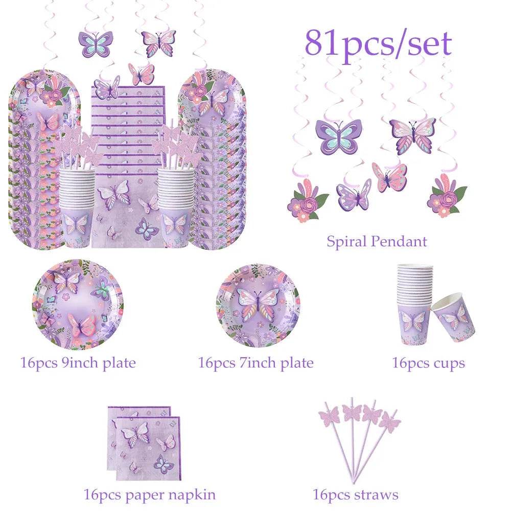 Butterfly Theme Party Tableware Set 80-94pcs (by Enanal) Eco 2025 - Iron Phoenix GHG