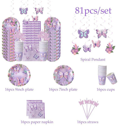 Butterfly Theme Party Tableware Set 80-94pcs (by Enanal) Eco 2025 - Iron Phoenix GHG