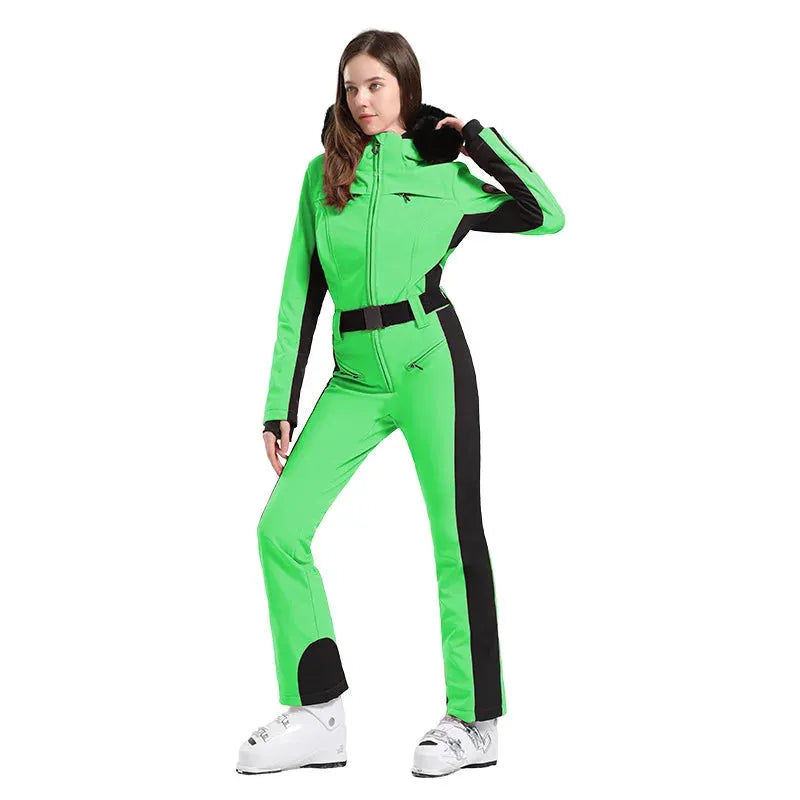 GSOU SNOW One-piece Ski Suit Women Thickening Snowboard Female Overalls Winter Windproof Waterproof Breathable Clothing Skiing - Iron Phoenix GHG