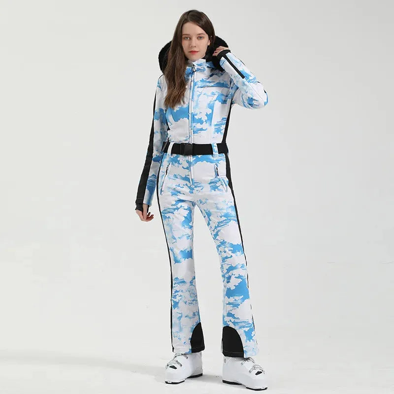 GSOU SNOW One-piece Ski Suit Women Thickening Snowboard Female Overalls Winter Windproof Waterproof Breathable Clothing Skiing - Iron Phoenix GHG