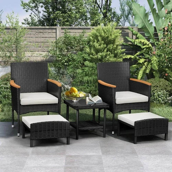 5 PCS Patio Furniture Set with Table & Garden Chairs Patio Set Bistro Wicker Patio Set (5PC - 2 Chair + 2 Ottoman + 1 Table) - Iron Phoenix GHG