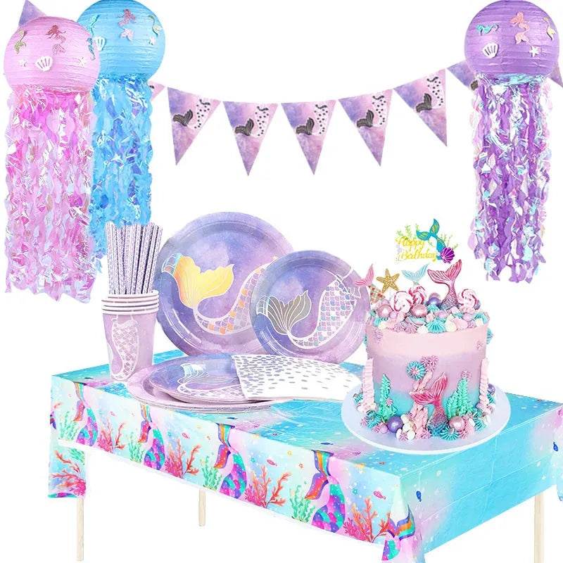Mermaid Birthday Party Disposable Tablecloth Little Mermaid Party Table Cover Under the Sea Theme Kids Baby Shower Decorations - Iron Phoenix GHG