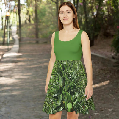 Verdant Blade Skater Dress | Green Summer Dress - Iron Phoenix GHG