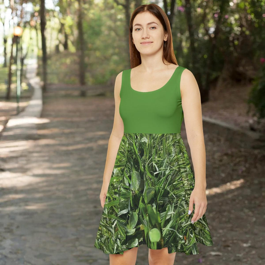 Verdant Blade Skater Dress | Green Summer Dress - Iron Phoenix GHG