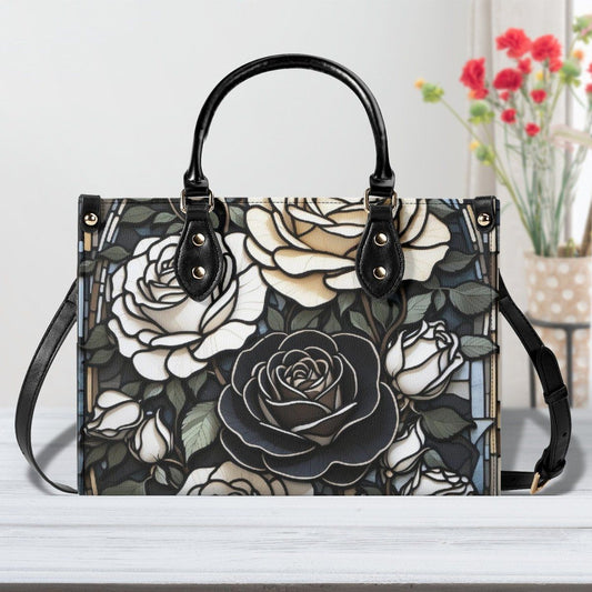 Stained Glass Gamer  Handbag - Luxury Leather Black Off-White Design - Iron Phoenix GHG