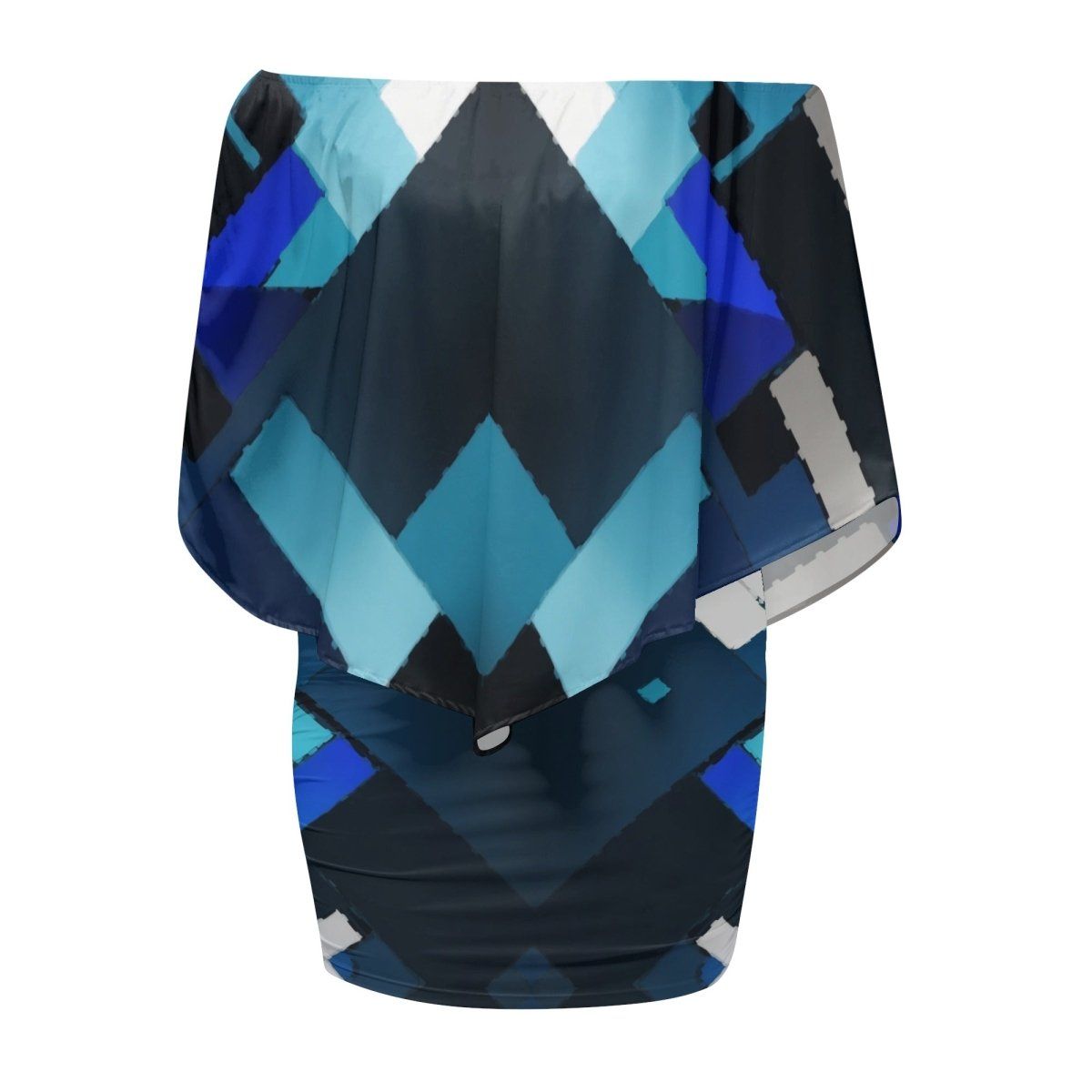 Stylish Blue Dress Azure Mosaic Off Shoulder Dress - Iron Phoenix GHG