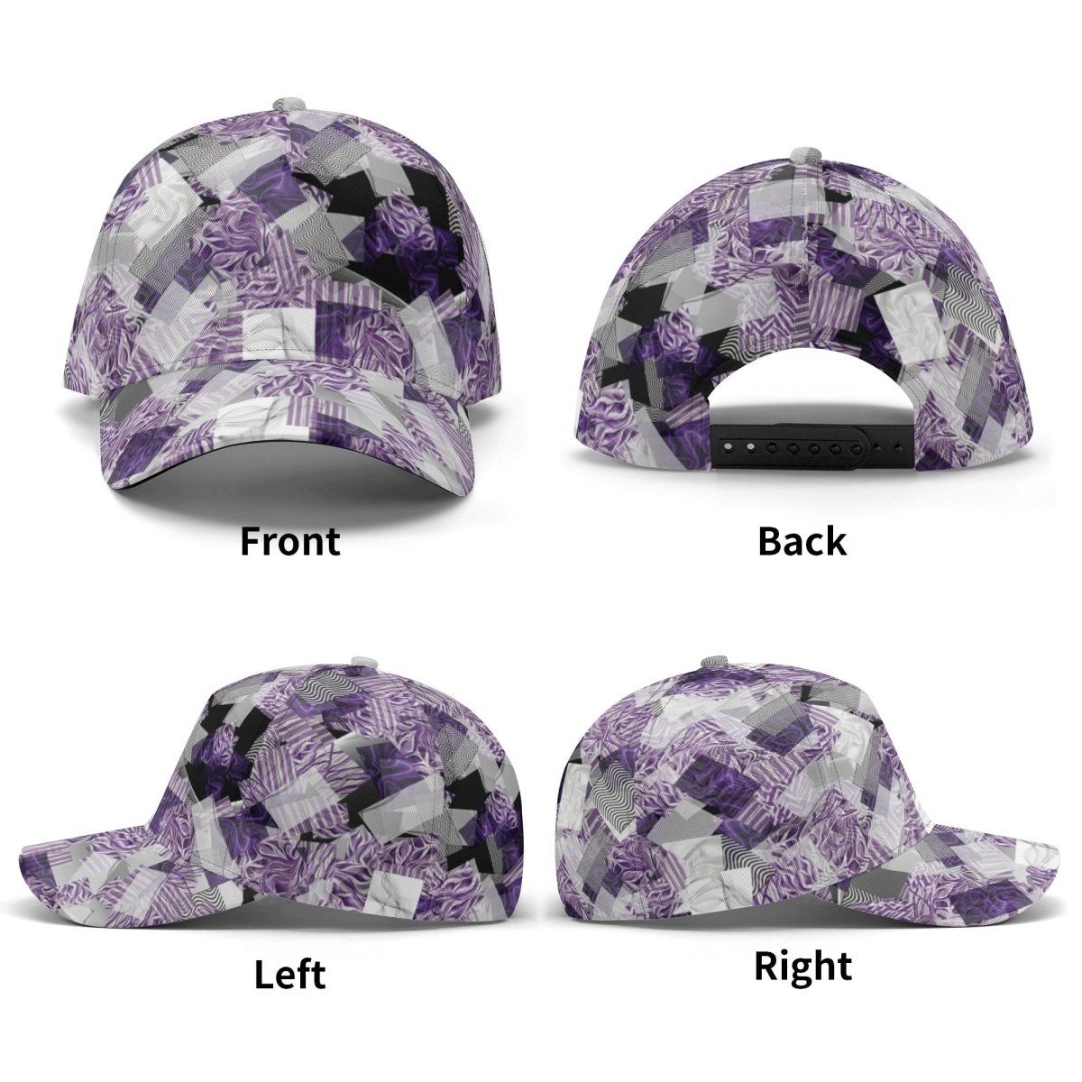 Stylish Lilac and Purple All-over Print Baseball Cap with Black Accents - Perfect for Any Outfit - Iron Phoenix GHG