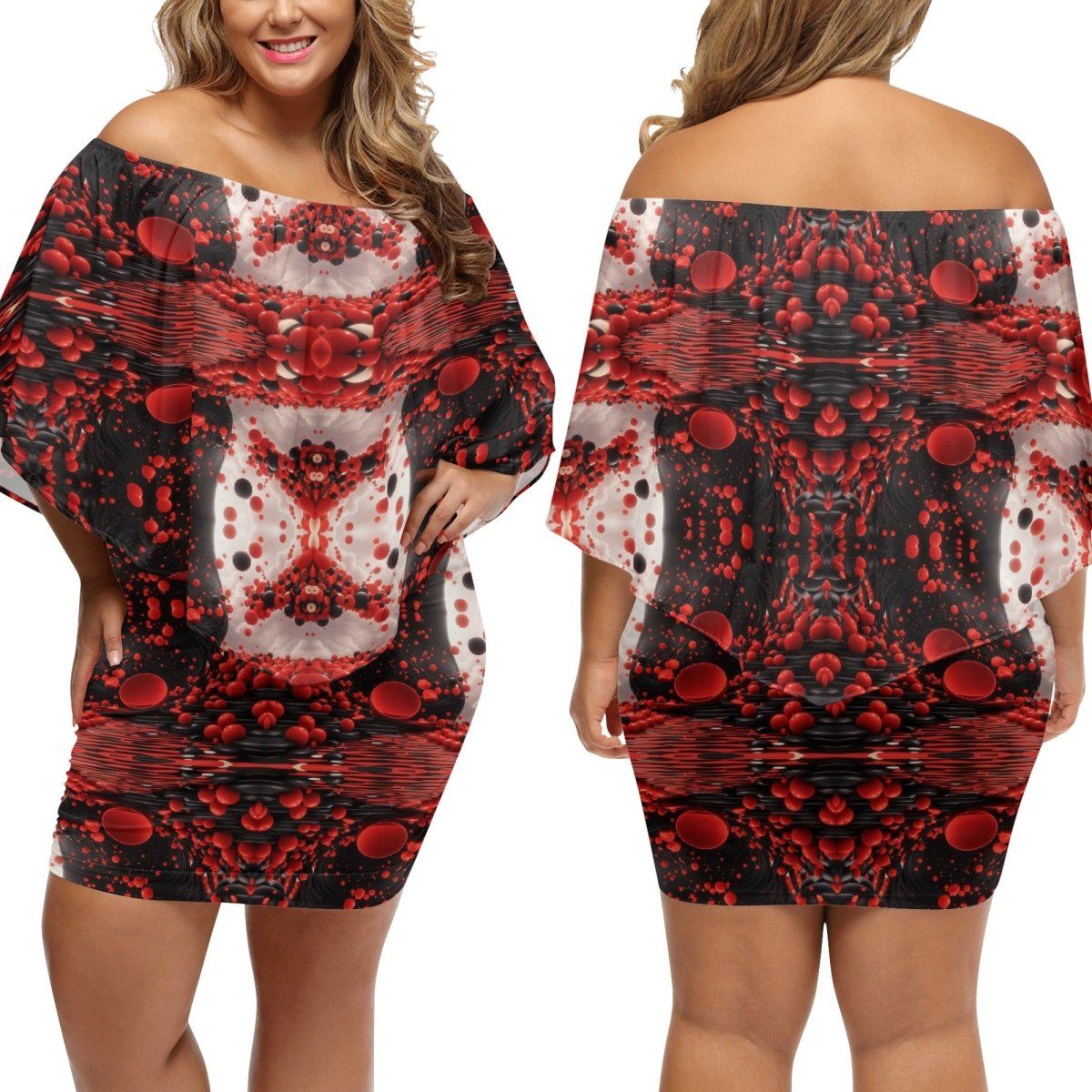 Stylish Red Off the Shoulder Wrap Dress - Perfect for Any Occasion - Iron Phoenix GHG