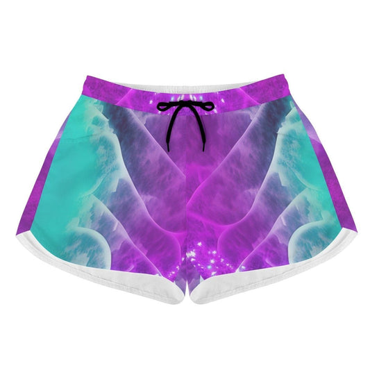 Teal Purple  Print Womens Beach Shorts - Influencer  Streamer Ready Casual  Vibrant - Perfect for the Beach - Iron Phoenix GHG