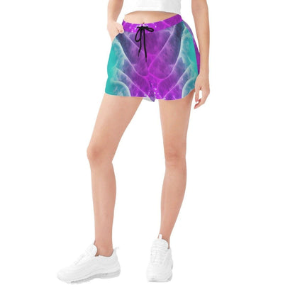 Teal Purple  Print Womens Beach Shorts - Influencer  Streamer Ready Casual  Vibrant - Perfect for the Beach - Iron Phoenix GHG