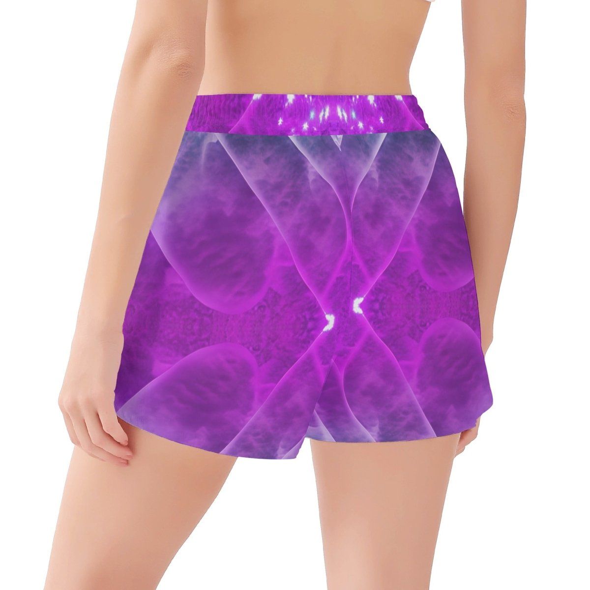 Teal Purple  Print Womens Beach Shorts - Influencer  Streamer Ready Casual  Vibrant - Perfect for the Beach - Iron Phoenix GHG