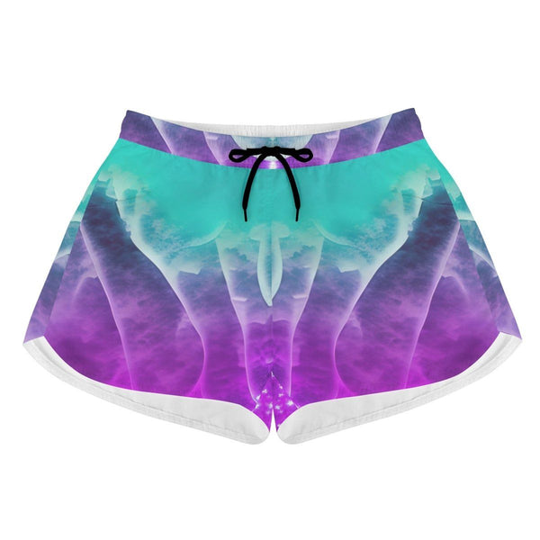 Teal Purple Womens  Print Beach Shorts - Perfect for Influencers and Streamers Ultimate Comfort for Summer - Iron Phoenix GHG