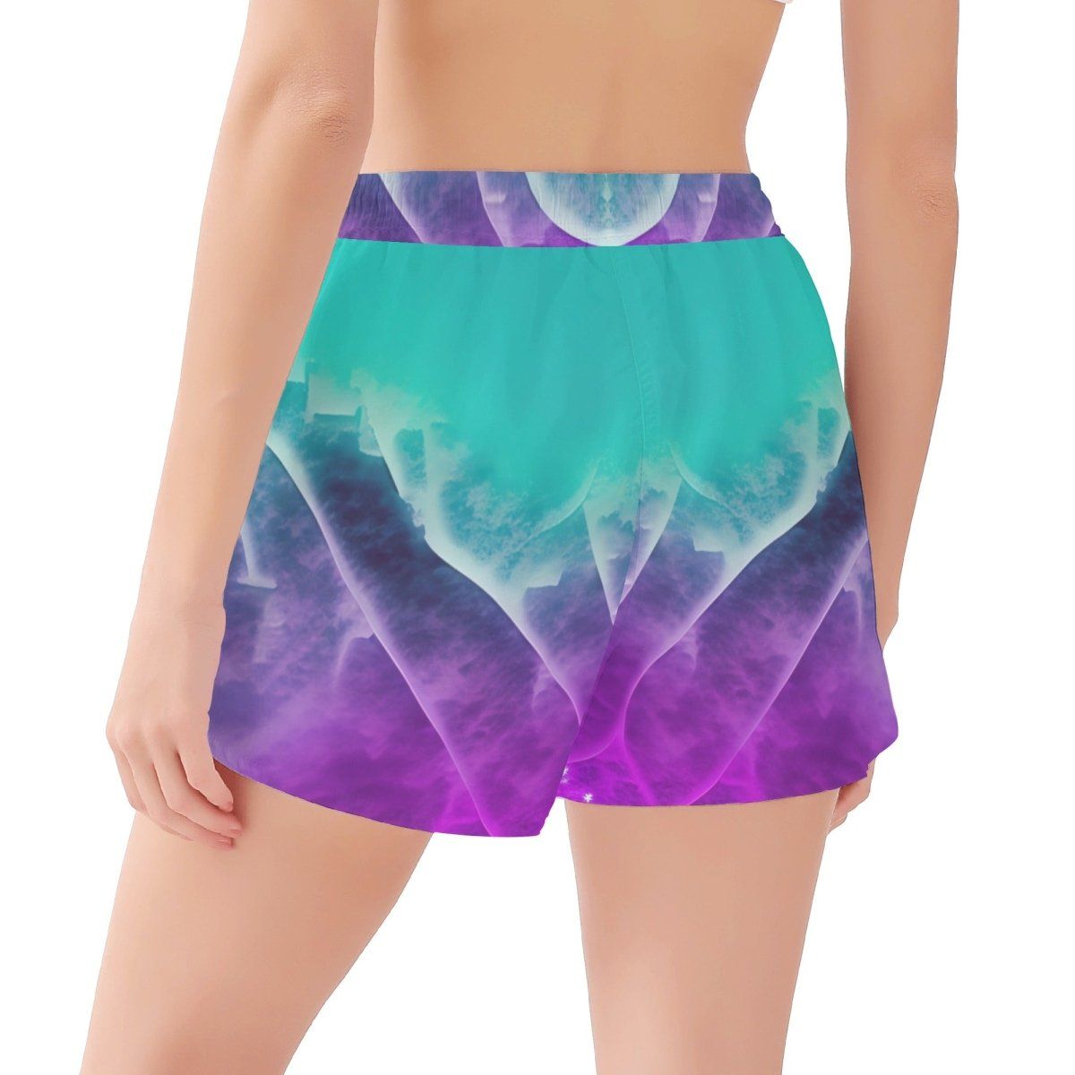 Teal Purple Womens  Print Beach Shorts - Perfect for Influencers and Streamers Ultimate Comfort for Summer - Iron Phoenix GHG