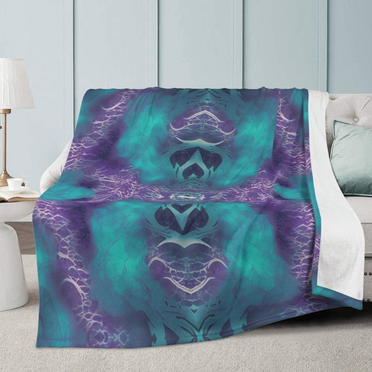 Teal and Purple Premium Fleece Blanket - Soft Polyester Material - Iron Phoenix GHG