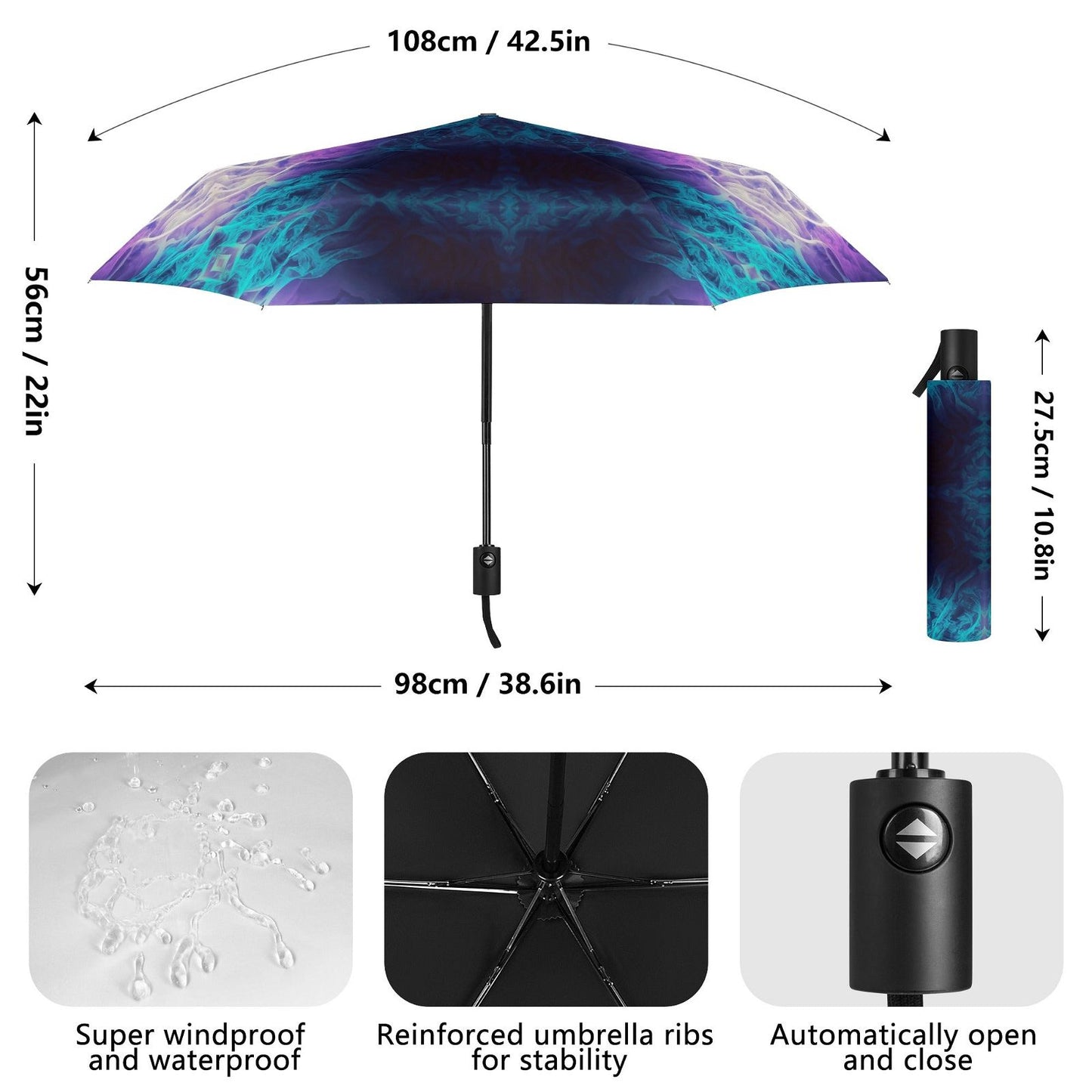 Umbrella with Purple and Blue Print - Iron Phoenix GHG