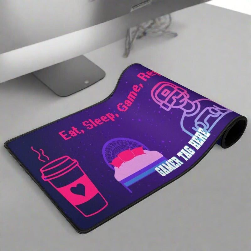 Vibrant Eat Sleep Mouse Mat- blue, neon pink, and lilac. - Iron Phoenix GHG