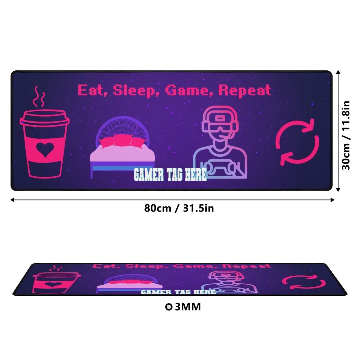 Vibrant Eat Sleep Mouse Mat- blue, neon pink, and lilac. - Iron Phoenix GHG