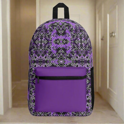 Vintage All Over Print Polyester Backpack in Purple Black and White - Iron Phoenix GHG