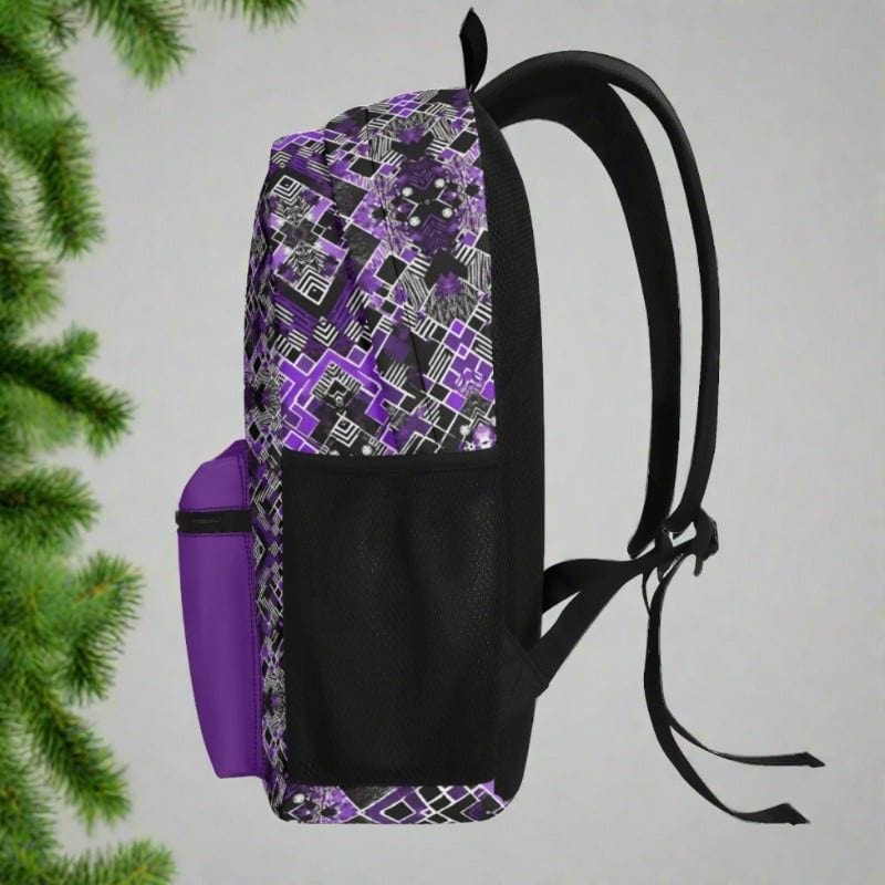 Vintage All Over Print Polyester Backpack in Purple Black and White - Iron Phoenix GHG