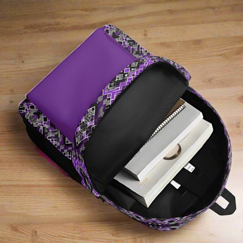 Vintage All Over Print Polyester Backpack in Purple Black and White - Iron Phoenix GHG