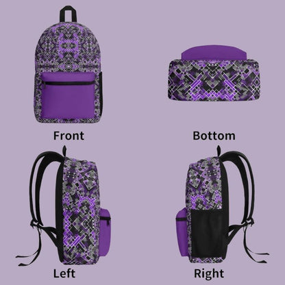 Vintage All Over Print Polyester Backpack in Purple Black and White - Iron Phoenix GHG