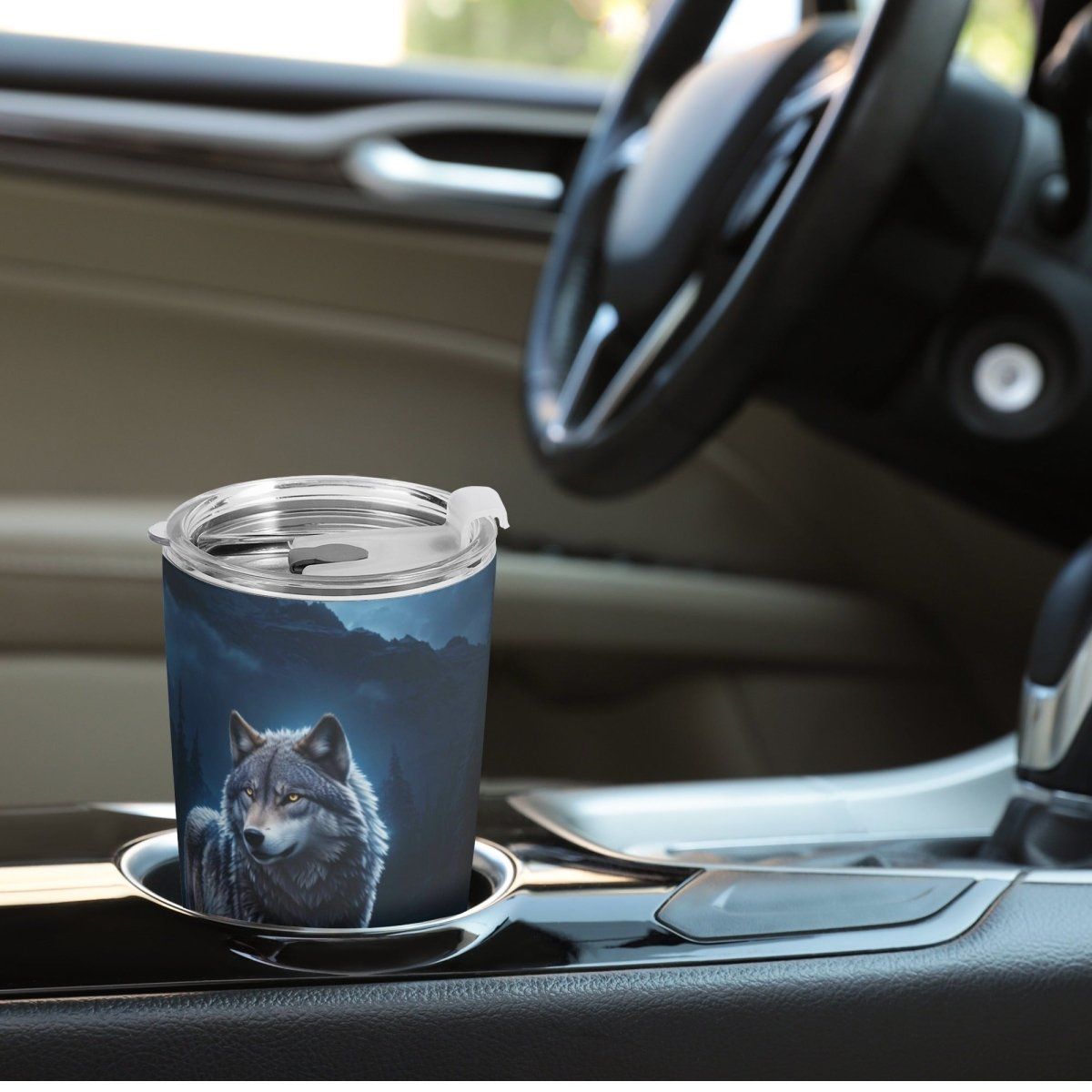 Wolf Car Cup with All Over Print - Perfect for On-the-Go Sipping - Iron Phoenix GHG