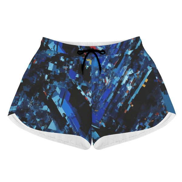 Womens All Over Print Blue Crystal Beach Shorts - Casual and Comfy - Iron Phoenix GHG