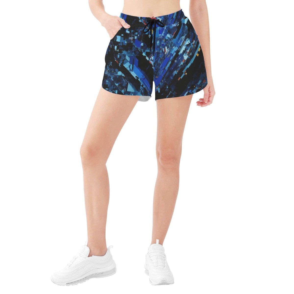 Womens All Over Print Blue Crystal Beach Shorts - Casual and Comfy - Iron Phoenix GHG