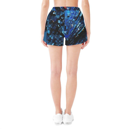 Womens All Over Print Blue Crystal Beach Shorts - Casual and Comfy - Iron Phoenix GHG