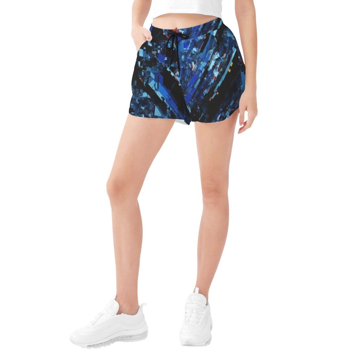 Womens All Over Print Blue Crystal Beach Shorts - Casual and Comfy - Iron Phoenix GHG