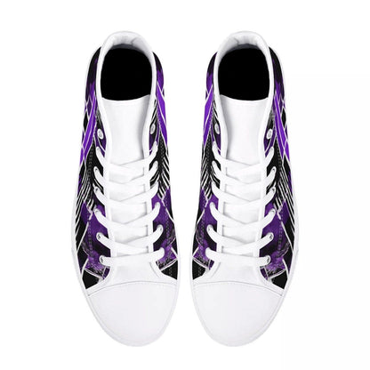 Womens High Top Canvas Shoes - Bright Purple Black and White Pattern - Iron Phoenix GHG
