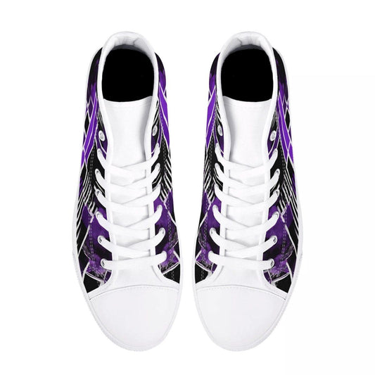 Womens High Top Canvas Shoes - Bright Purple Black and White Pattern - Iron Phoenix GHG
