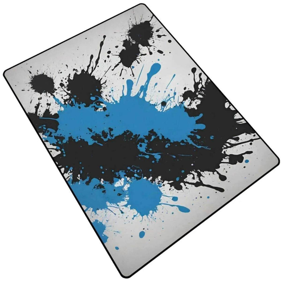 Blue Black Paint Splatter Rug | Gaming and Yoga Mat - Iron Phoenix GHG
