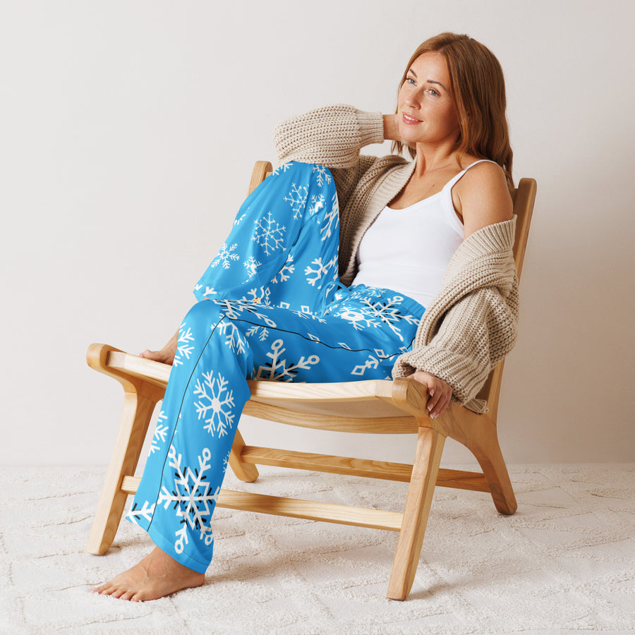 Blue snowflake pajama pants for women