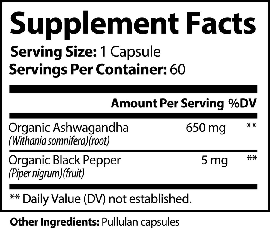 Ashwagandha Capsules 60ct, Stress Relief, Adaptogen Calm - Iron Phoenix GHG