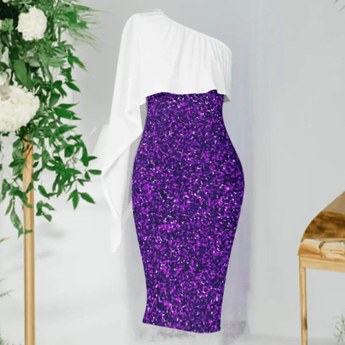 Asymmetric Purple and White Dress - Elegant Gamer Event Gift - Iron Phoenix GHG