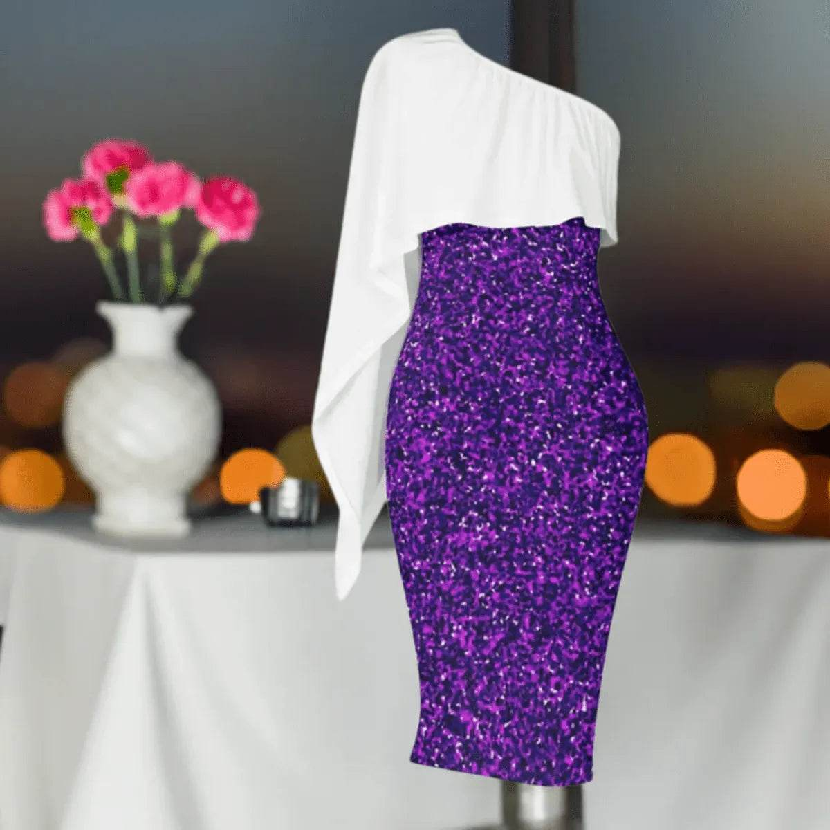 Asymmetric Purple and White Dress - Elegant Gamer Event Gift - Iron Phoenix GHG