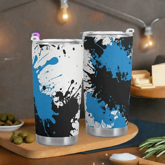 Black & Blue Splatter Car Cup - 600ML Travel Mug - Iron Phoenix GHG