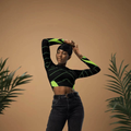 Green "Neon Grid" Long Sleeve Crop Top | Iron Phoenix - Image 6