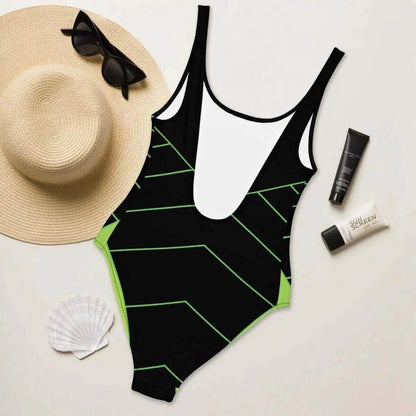 Black & Neon Green One-Piece Swimsuit - Stylish Comfort - Iron Phoenix GHG