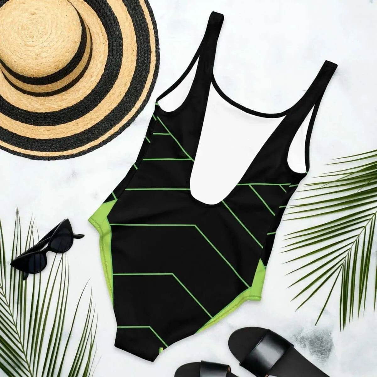 Black & Neon Green One-Piece Swimsuit - Stylish Comfort - Iron Phoenix GHG