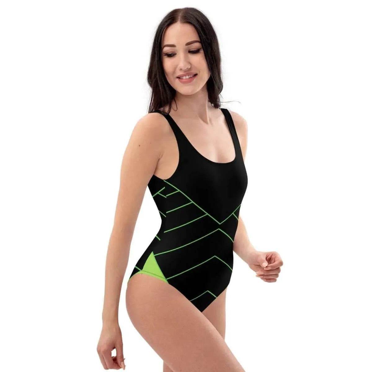 Black & Neon Green One-Piece Swimsuit - Stylish Comfort - Iron Phoenix GHG