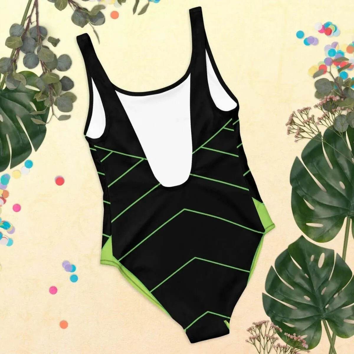 Black & Neon Green One-Piece Swimsuit - Stylish Comfort - Iron Phoenix GHG