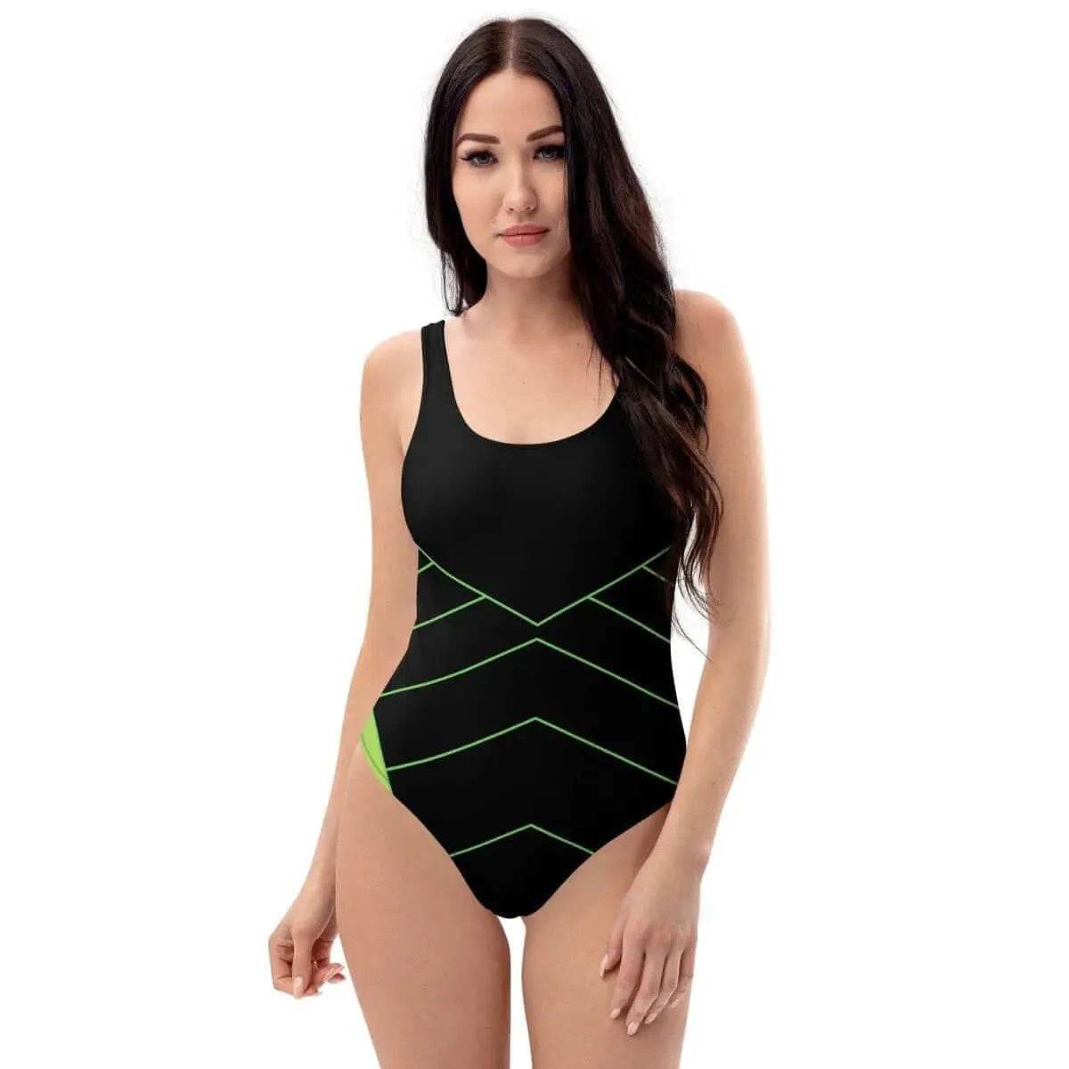 Black & Neon Green One-Piece Swimsuit - Stylish Comfort - Iron Phoenix GHG