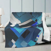 Blue Geometric Blanket | Modern Abstract Fleece Throw - Iron Phoenix GHG