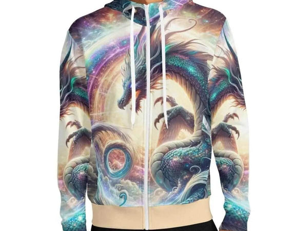 Cosmic Dragon Zip Hoodie | Fantasy Gamer Sweatshirt - Iron Phoenix GHG