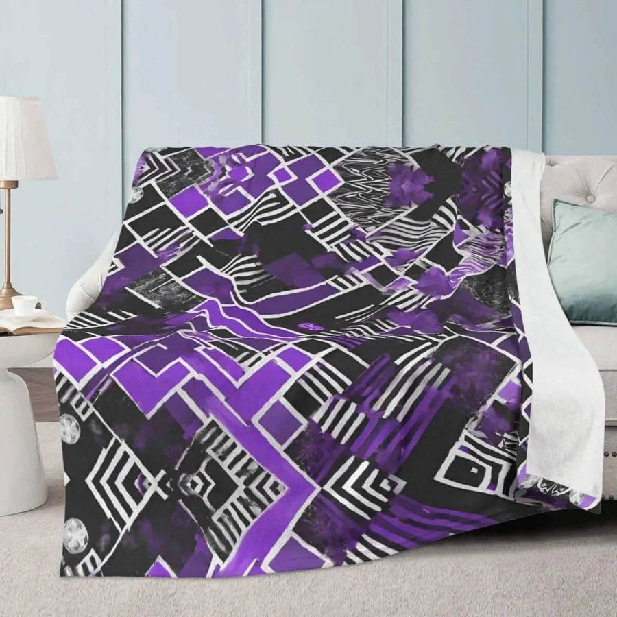 Cozy Gaming Blanket | Purple Geometric Fleece Throw - Iron Phoenix GHG
